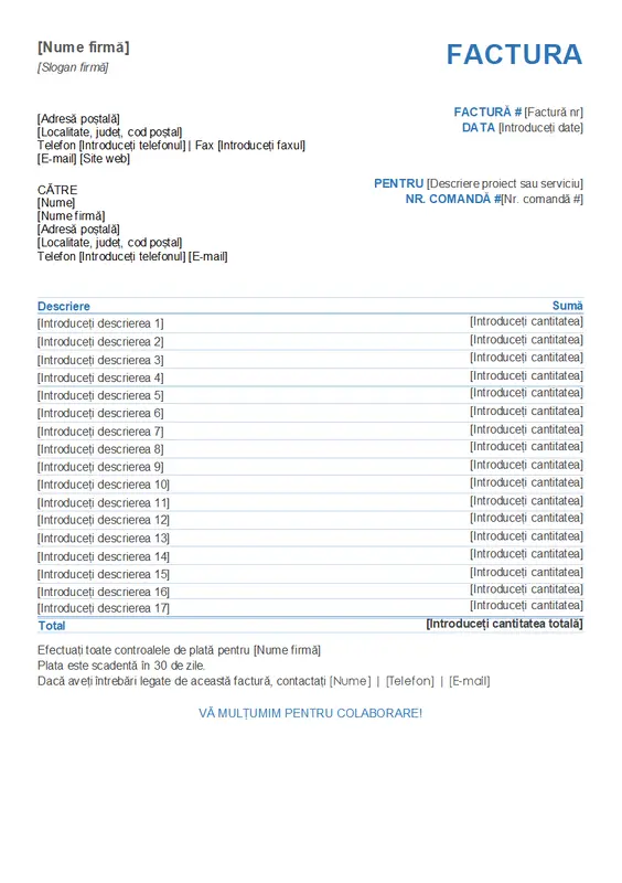 Factură de servicii modern-simple