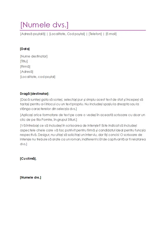 Scrisoare de intenție pentru CV (violet)