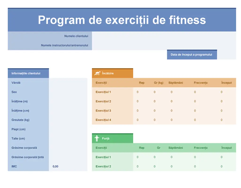 Planificator de exerciții fizice modern simple