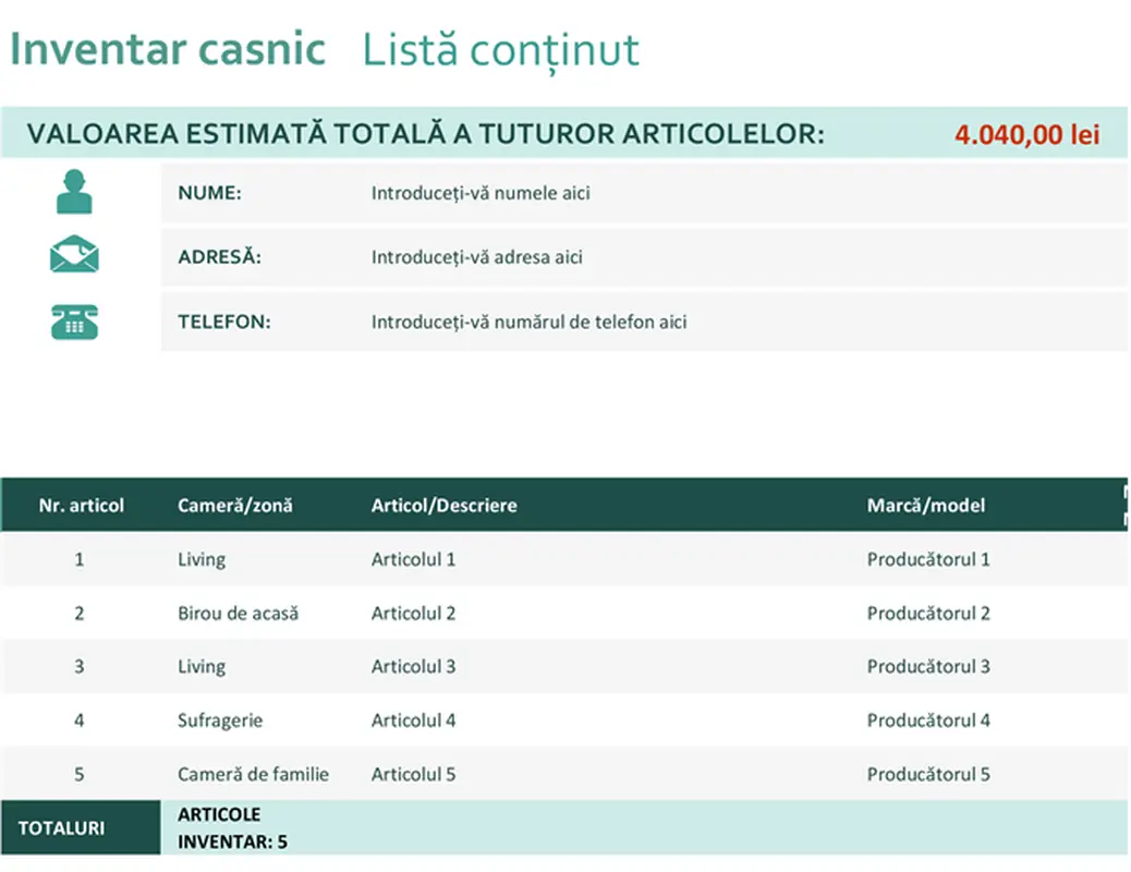 Inventar casnic modern simple