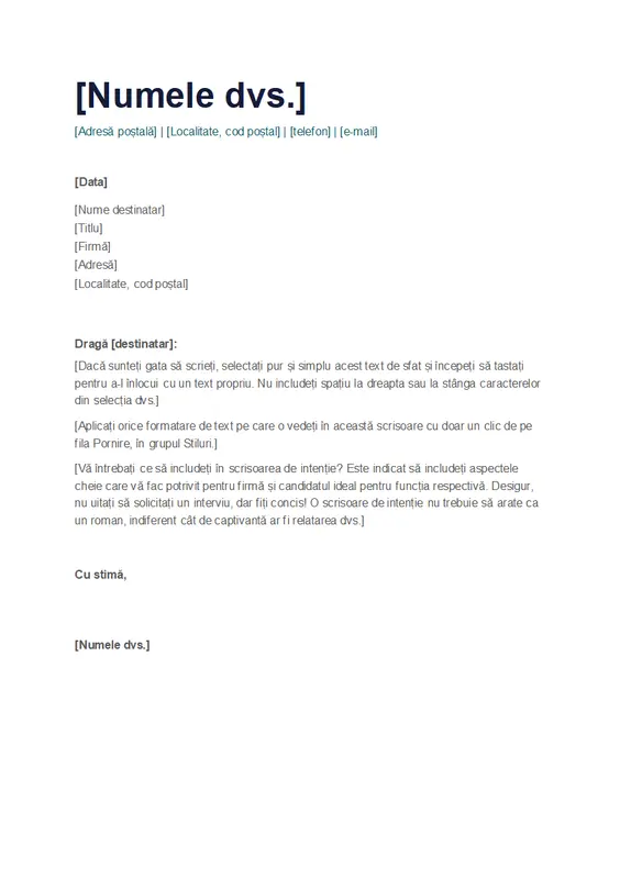 Scrisoare de intenție simplă