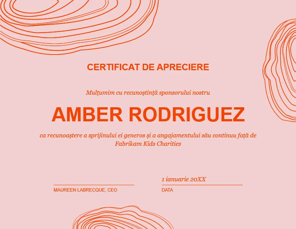 Certificat de apreciere cu schița unei spirale  organic-simple