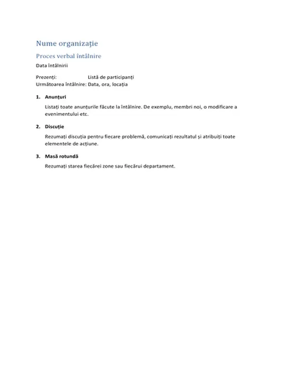 Proces verbal de întâlnire (formular scurt)