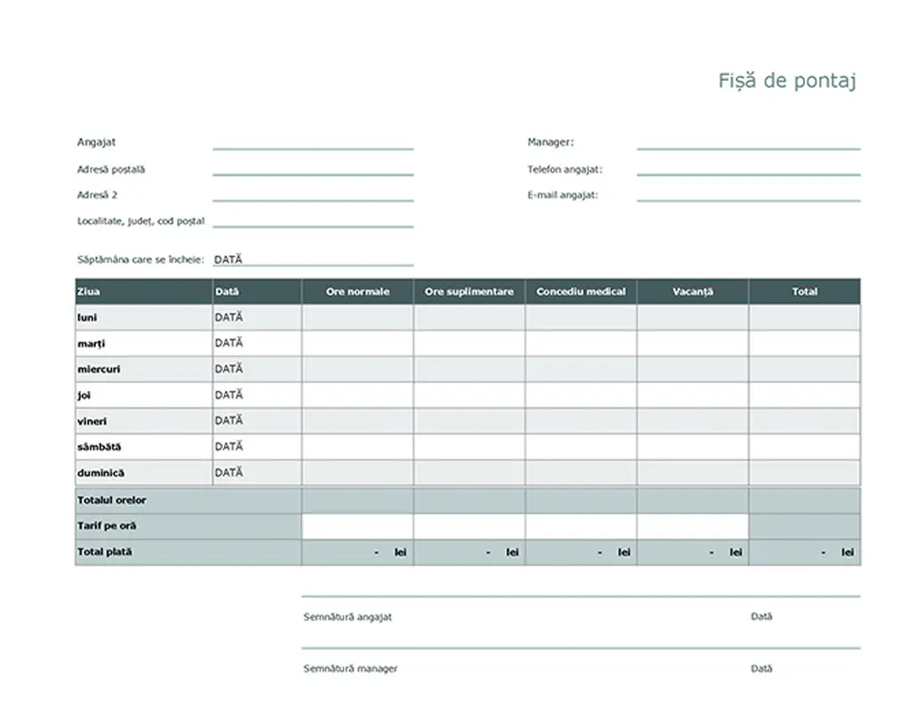 Fișă de pontaj modern simple