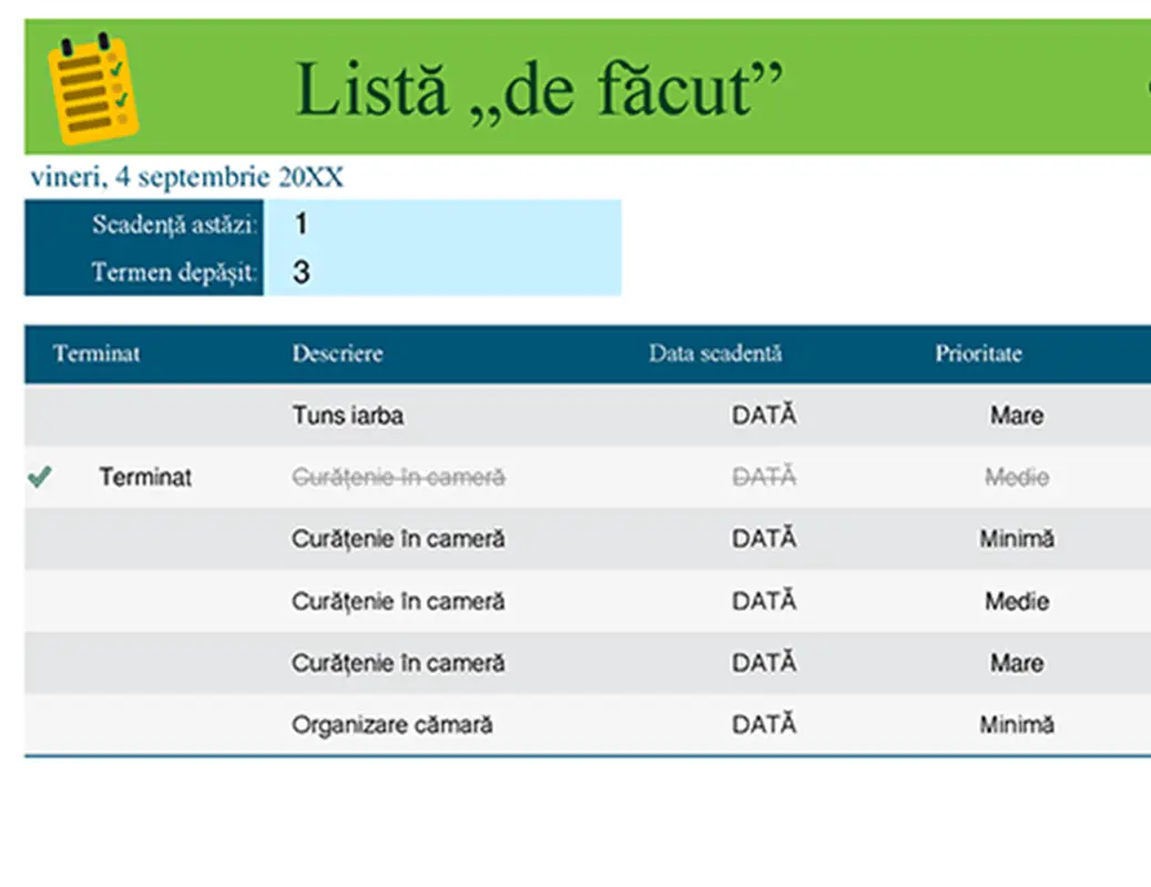Listă „de făcut” pentru activități casnice modern simple