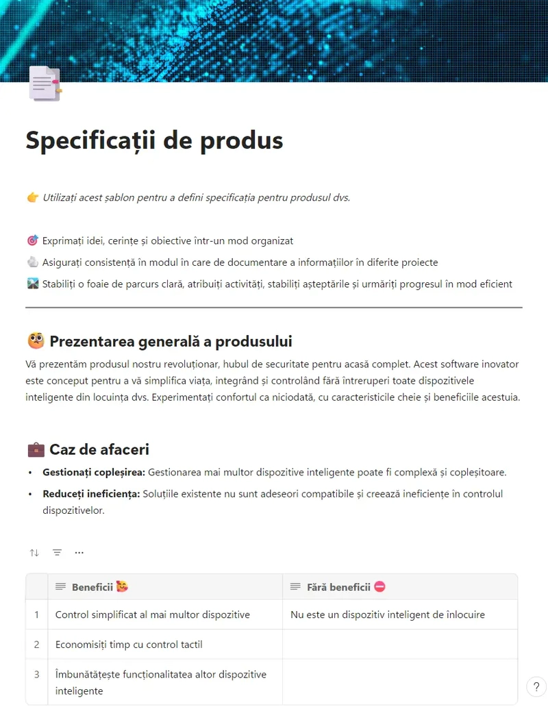 Specificații de produs