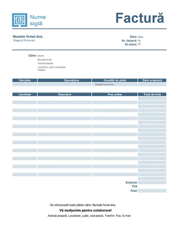 Factură pentru servicii (design albastru simplu) modern-simple