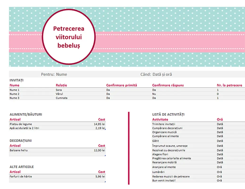 Planificator pentru petrecerea viitorului bebeluș