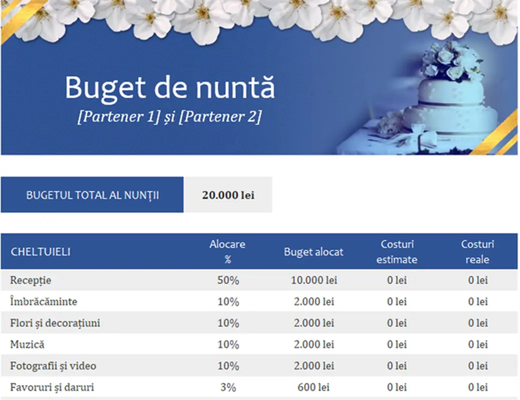 Monitor al bugetului de nuntă modern simple
