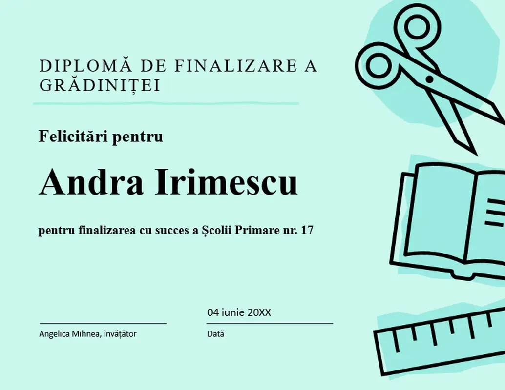 Diplomă pentru finalizarea grădiniței modern bold