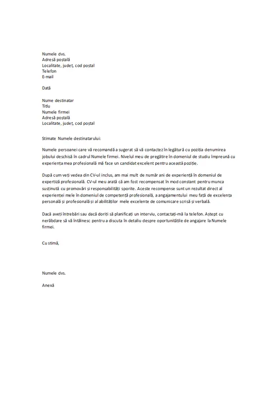 Scrisoare de intenție pentru CV atunci când sunteți recomandat
