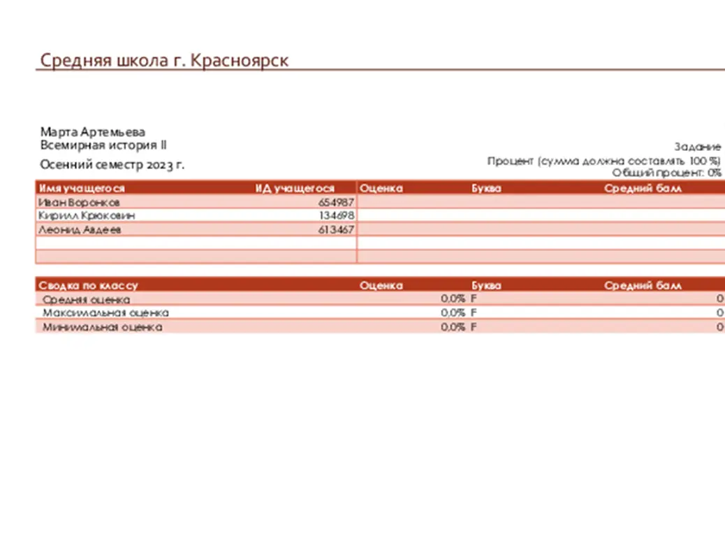 Журнал успеваемости учителя (на основе процентов) modern simple