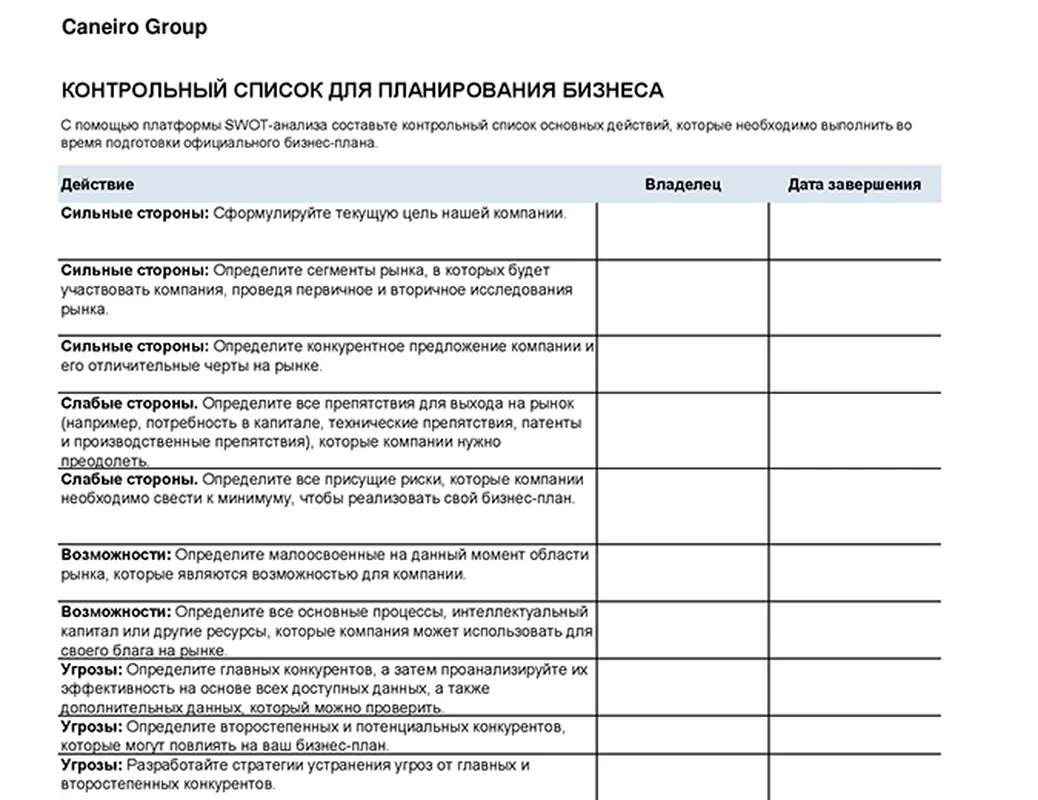 Контрольный список для бизнес-плана modern simple