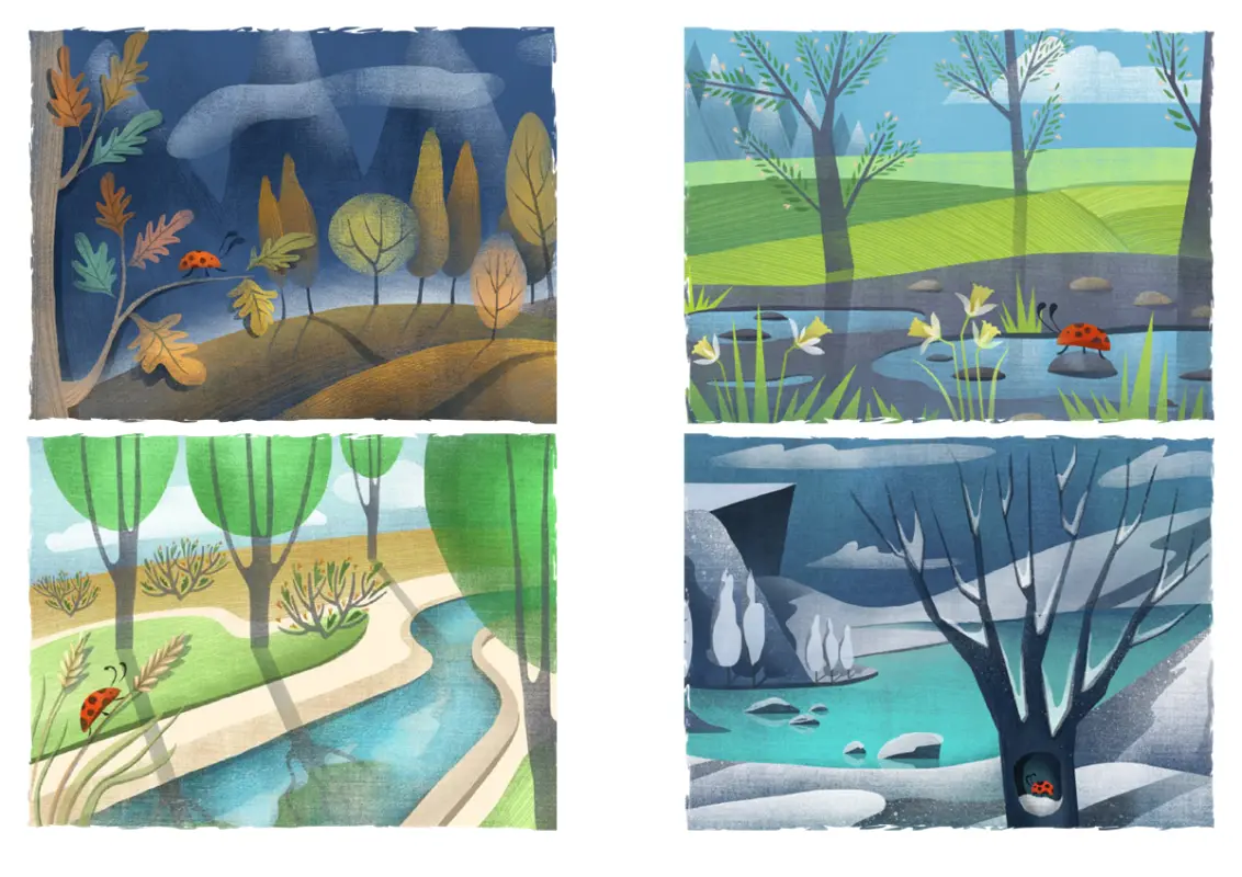 Открытки с божьей коровкой blue whimsical-color-block