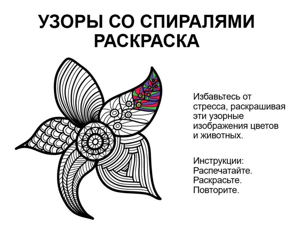 Раскраска узоров со спиралями organic boho