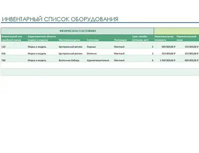 Инвентарный список оборудования