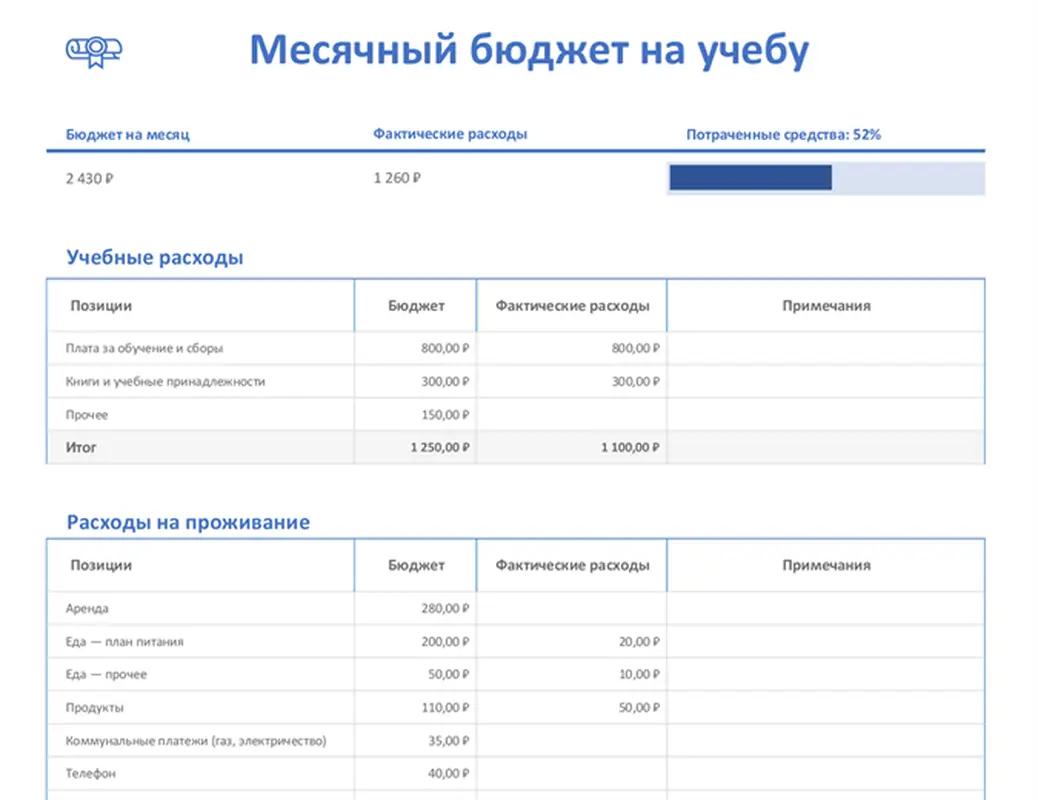 Месячный бюджет на учебу modern-simple