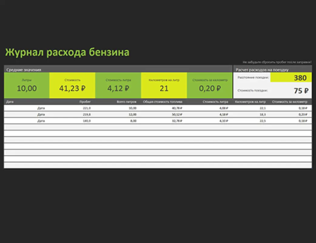 Журнал расходов на бензин green modern simple