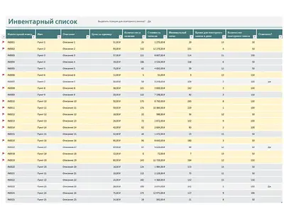 Список запасов с выделением позиций, требующих повторного заказа modern simple
