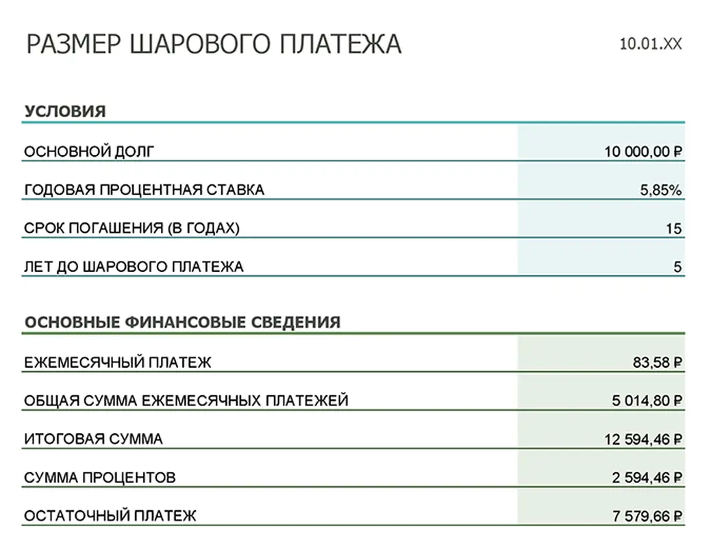 Расчет размера шарового платежа modern simple