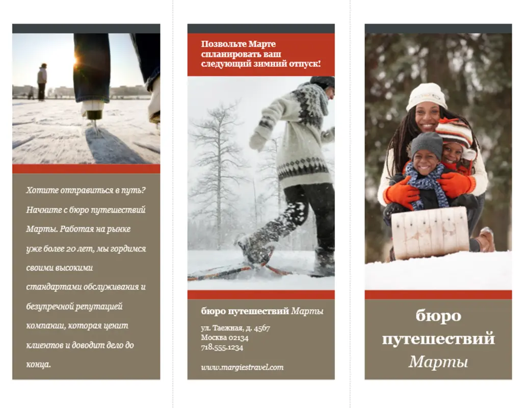 Туристический буклет в три сложения (снежный дизайн) brown modern-simple