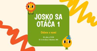 Pozvánka na prvé narodeniny green whimsical,bold,graphic,bright,emoji,motif,