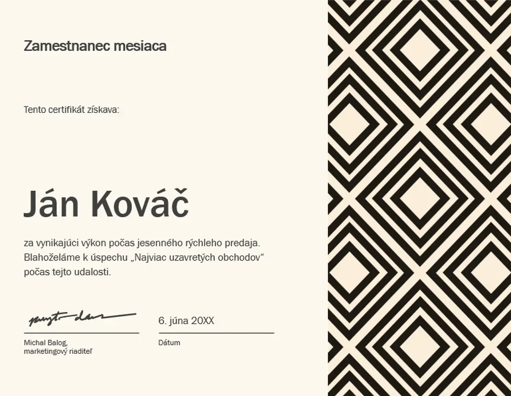 Diamantový diplom pre zamestnanca mesiaca  modern-geometric