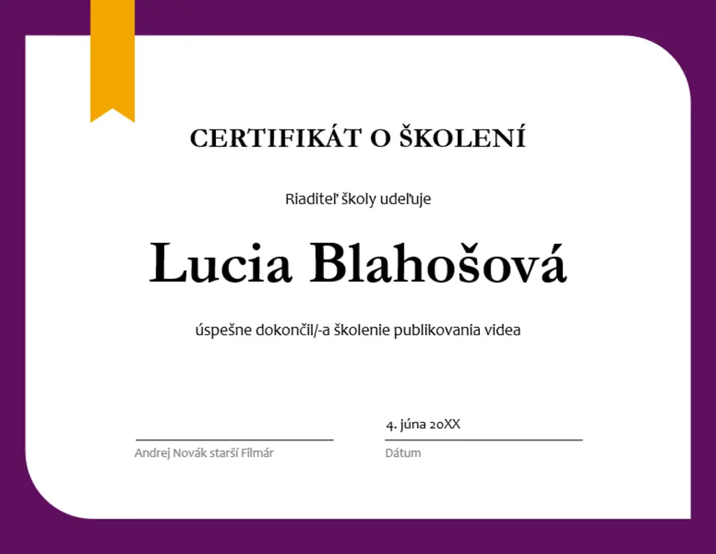 Certifikát školenia purple modern-simple