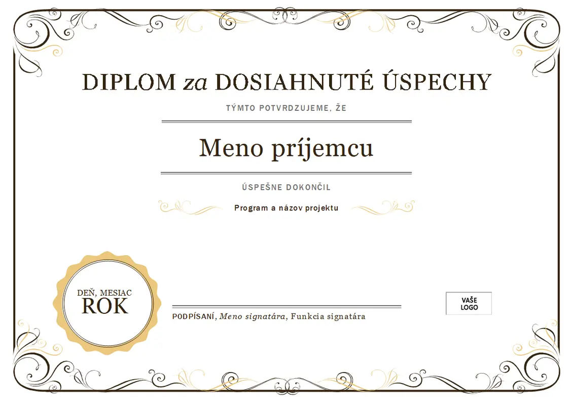 Diplom za dosiahnuté úspechy