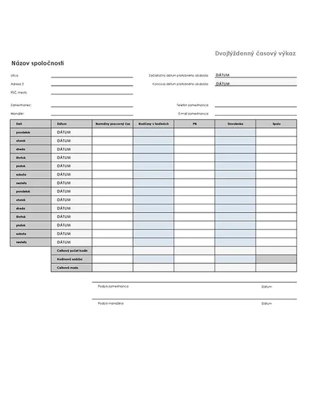 Dvojtýždenný časový výkaz s práceneschopnosťou a dovolenkami modern simple