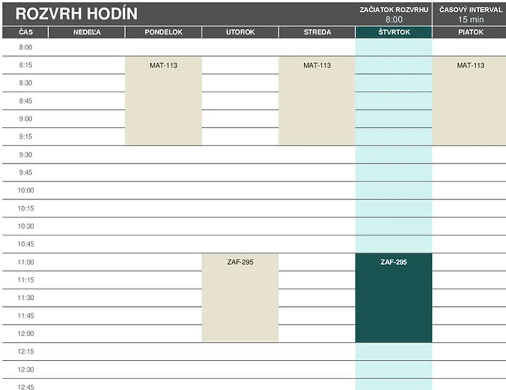 Študentský rozvrh modern-simple