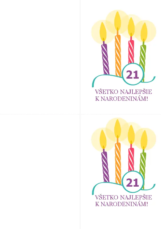 Pohľadnice k prelomovým narodeninám (2 na stranu, pre hárky Avery 8315) yellow modern-simple