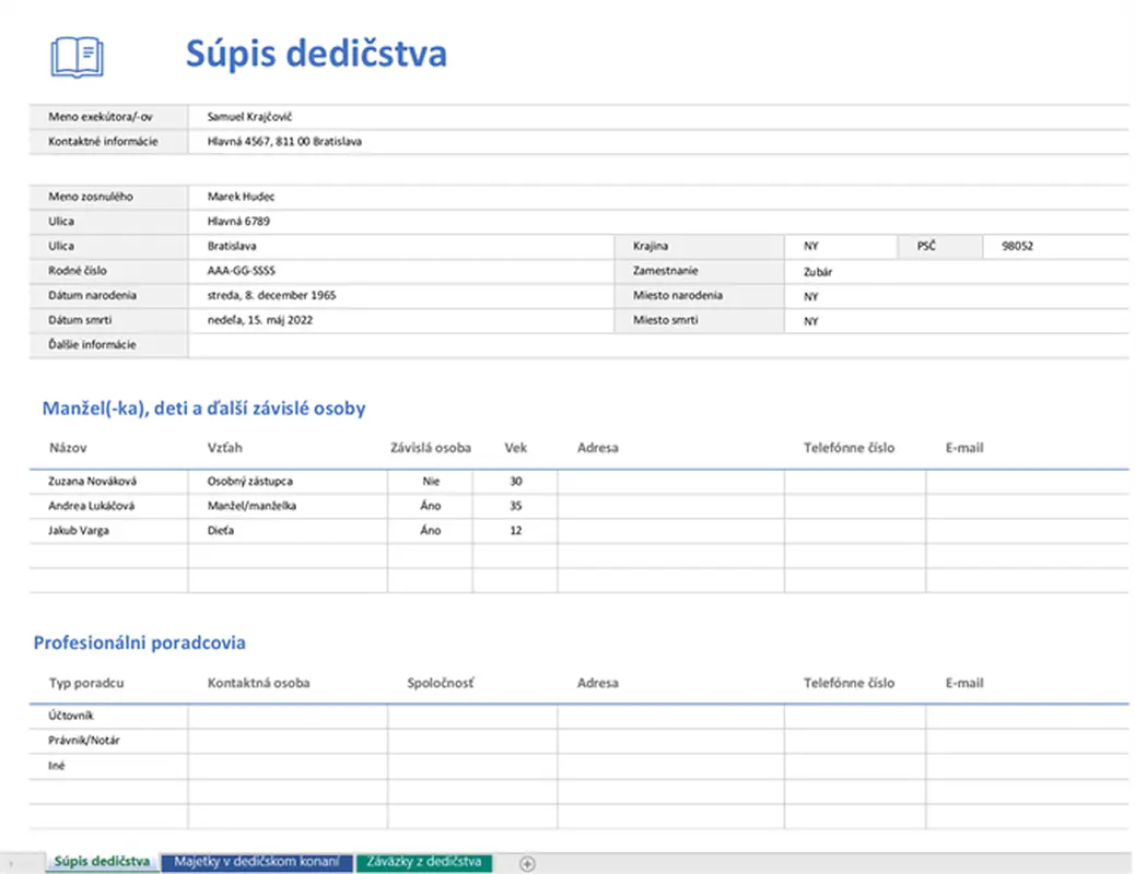Súpis dedičstva modern simple