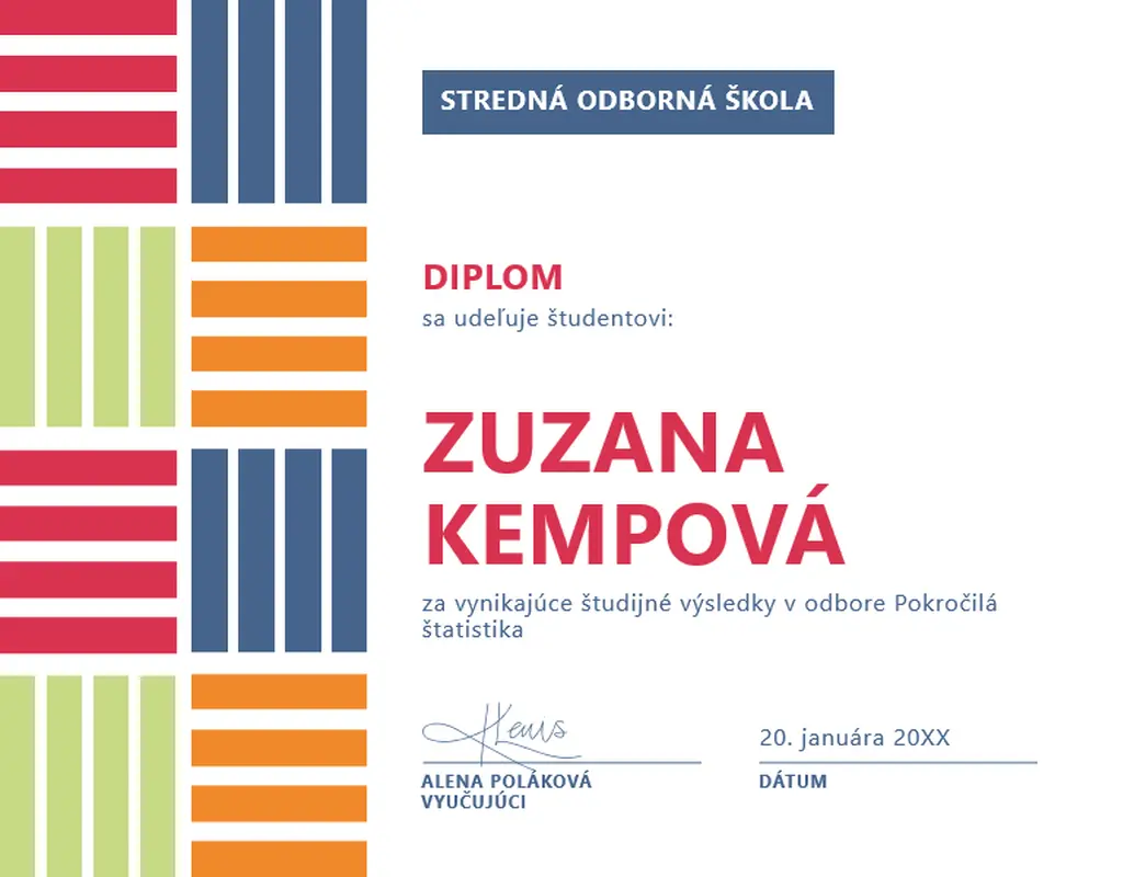 Diplom s farebnými blokmi pre študenta modern-color-block