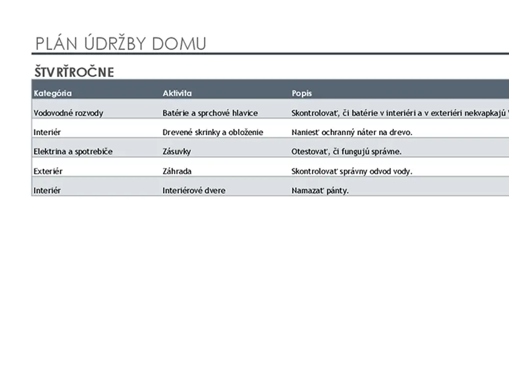 Plán údržby domu a zoznam úloh modern simple