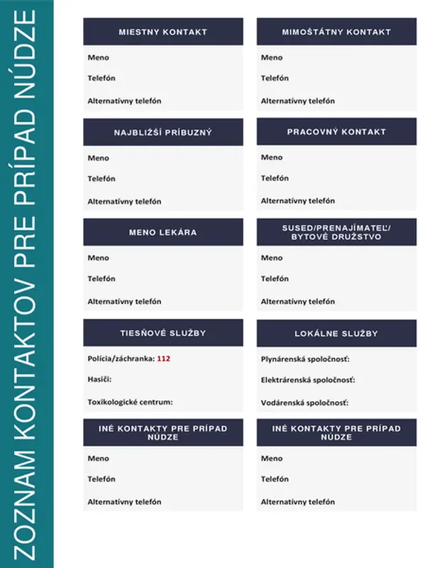 Zoznam kontaktov pre prípad núdze