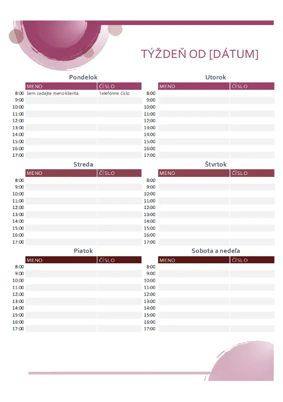 Kalendár plánovaných činností z balíka ružových motívov pink modern-simple