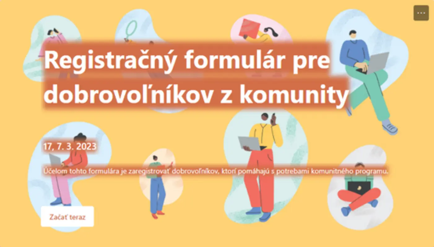 Registračný formulár pre dobrovoľníkov z komunity yellow