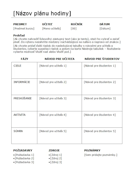 Plán hodiny