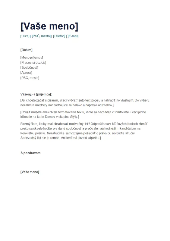 Jednoduchý sprievodný list