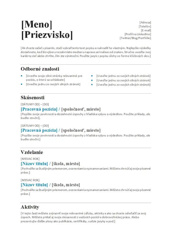 Vyvážený životopis (moderný návrh) modern simple