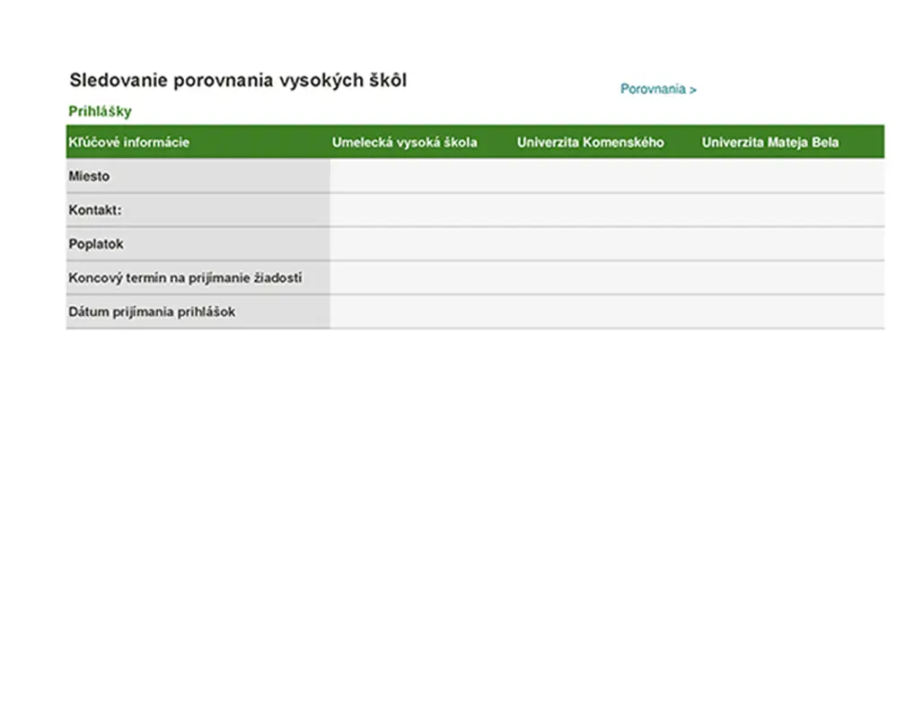 Sledovanie porovnania vysokých škôl modern-simple