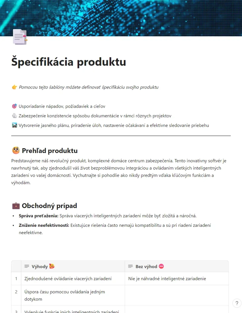 Špecifikácia produktu