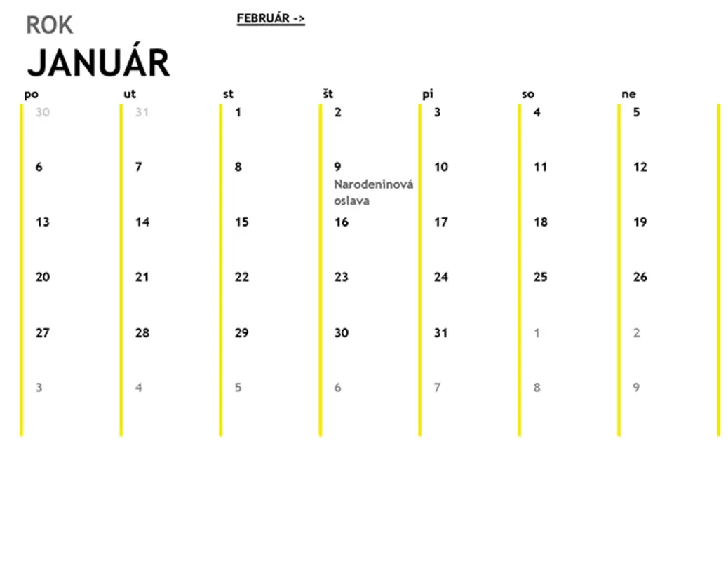 12-mesačný kalendár yellow modern-simple