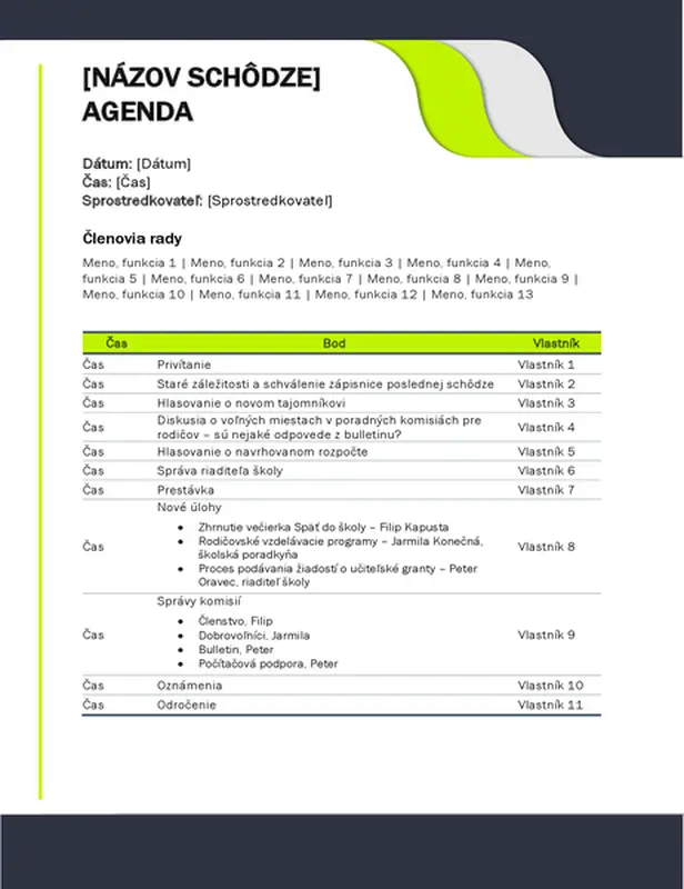 Agenda vzdelávacej schôdze