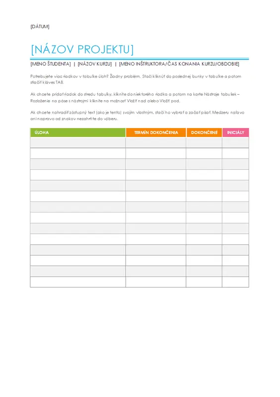 Zoznam úloh projektu