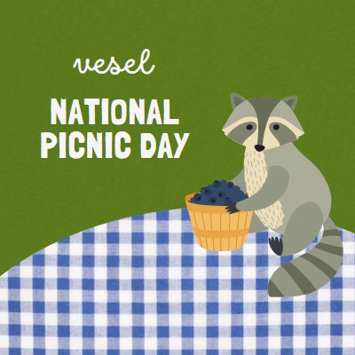 Happy National Picnic Day green whimsical-color-block