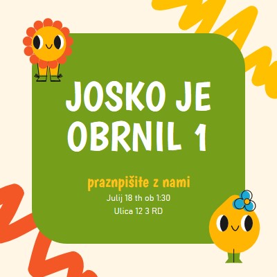 Povabilo za prvi rojstni dan green whimsical,bold,graphic,bright,emoji,motif,