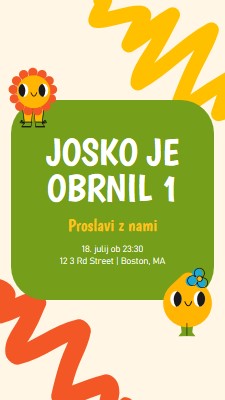 Povabilo za prvi rojstni dan green whimsical,bold,graphic,bright,emoji,motif,