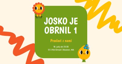 Povabilo za prvi rojstni dan green whimsical,bold,graphic,bright,emoji,motif,